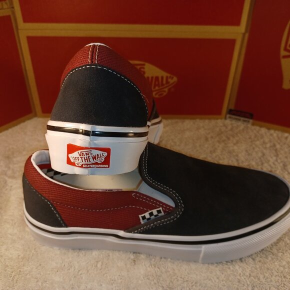 Vans Men's 7/Women's 8.5 Slip On Pro Suede Asphalt Pomegranate Black True White - Picture 5 of 12